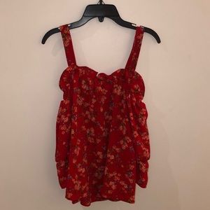Red floral cold shoulder blouse!!